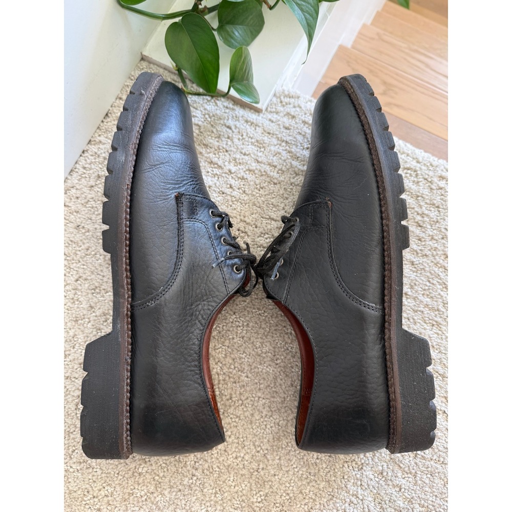 VINTAGE H.S. Trask Bison Leather Derby Shoes Men 12 N Black Lug Sole USA Made